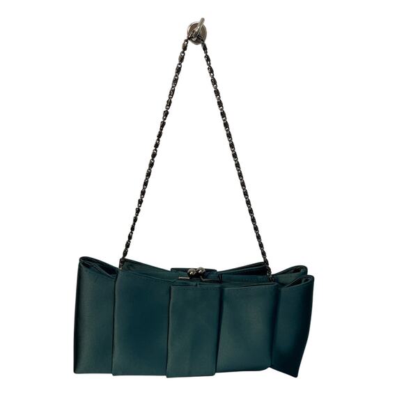 COAST Green Satin Unique Evening Bag Clutch with Chain Shoulder Strap NWT - Picture 3 of 14